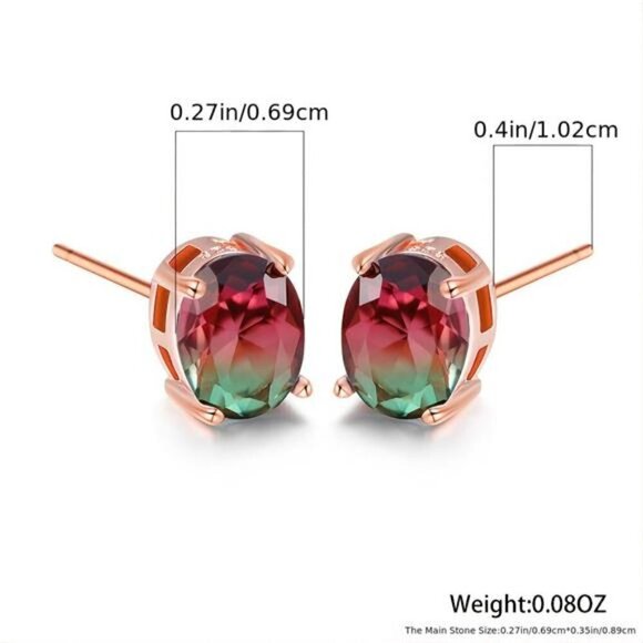OVAL Cut Pink Yellow Bi-colored Tourmaline Natural Gemstone Stud Earrings - Picture 7 of 9